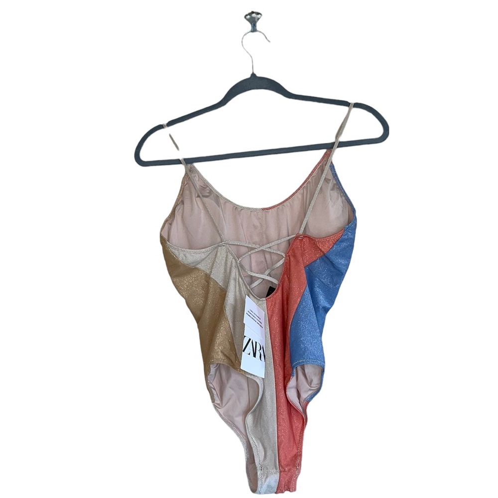 NWT ZARA SWIMSUIT WITH METALLIC THREAD STRIPED BLOGGERS FAV LARGE - Picture 10 of 11